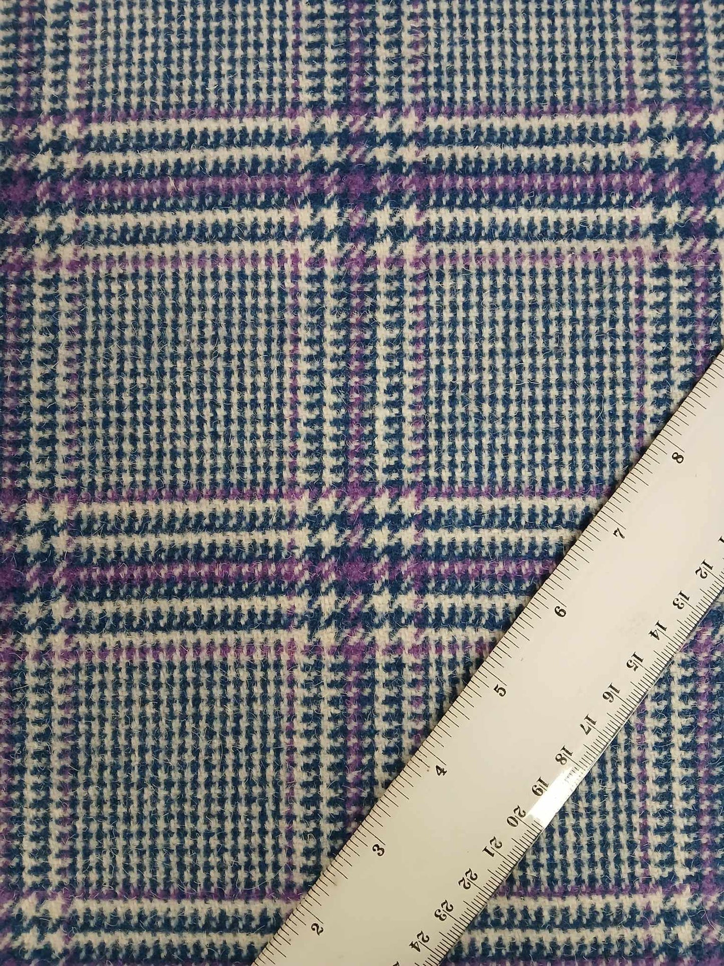 Washable Wool - Check - Blue/White/Purple - 60" Wide - Sold By the Metre