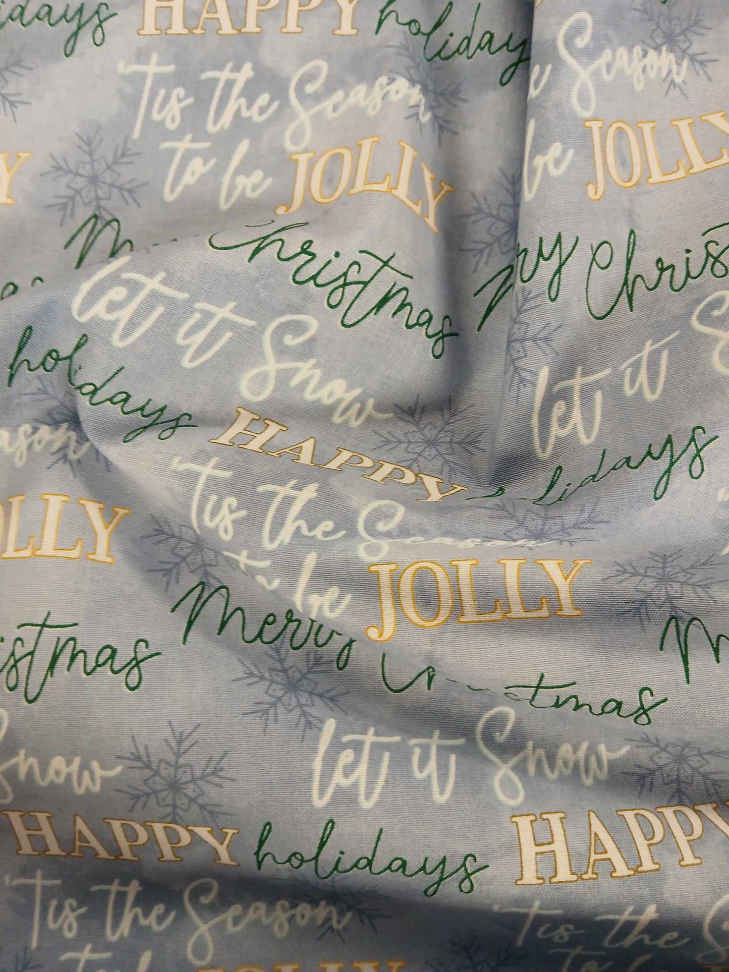 100% Cotton - Christmas - Blue/Green/White - 53" Wide - Sold By the Metre