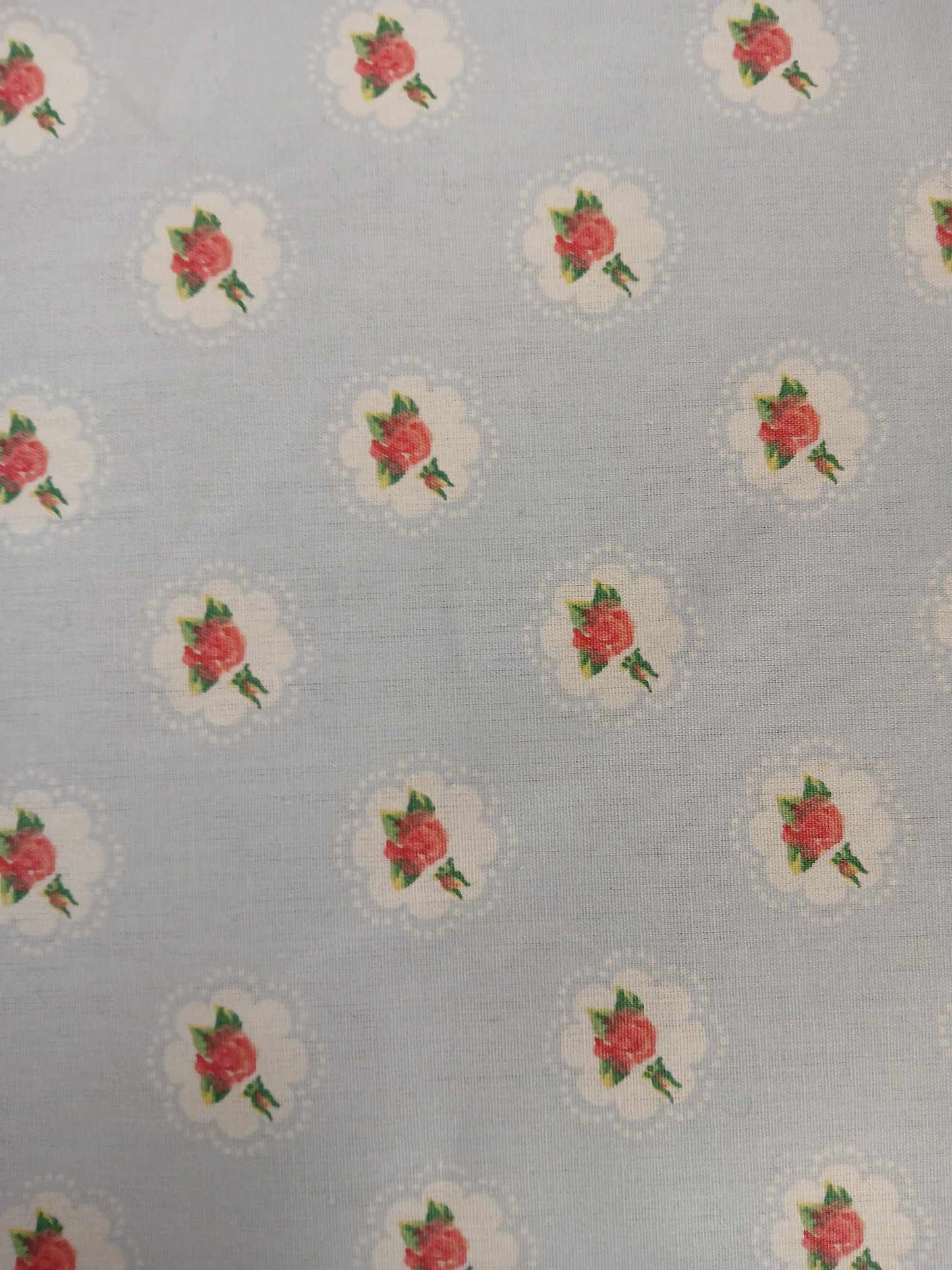 100% Cotton - Roses - Blue/Pink/White/Green - 59" Wide - Sold By the Metre