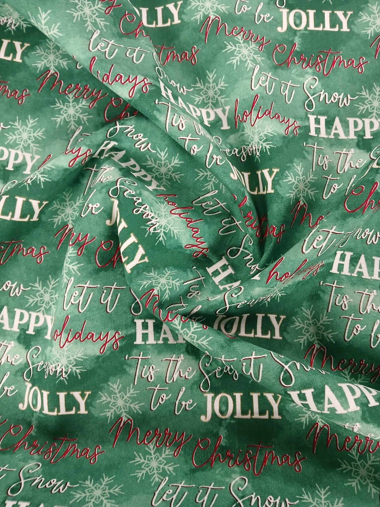 100% Cotton - Christmas - Green/White/Red - 53" Wide - Sold By the Metre