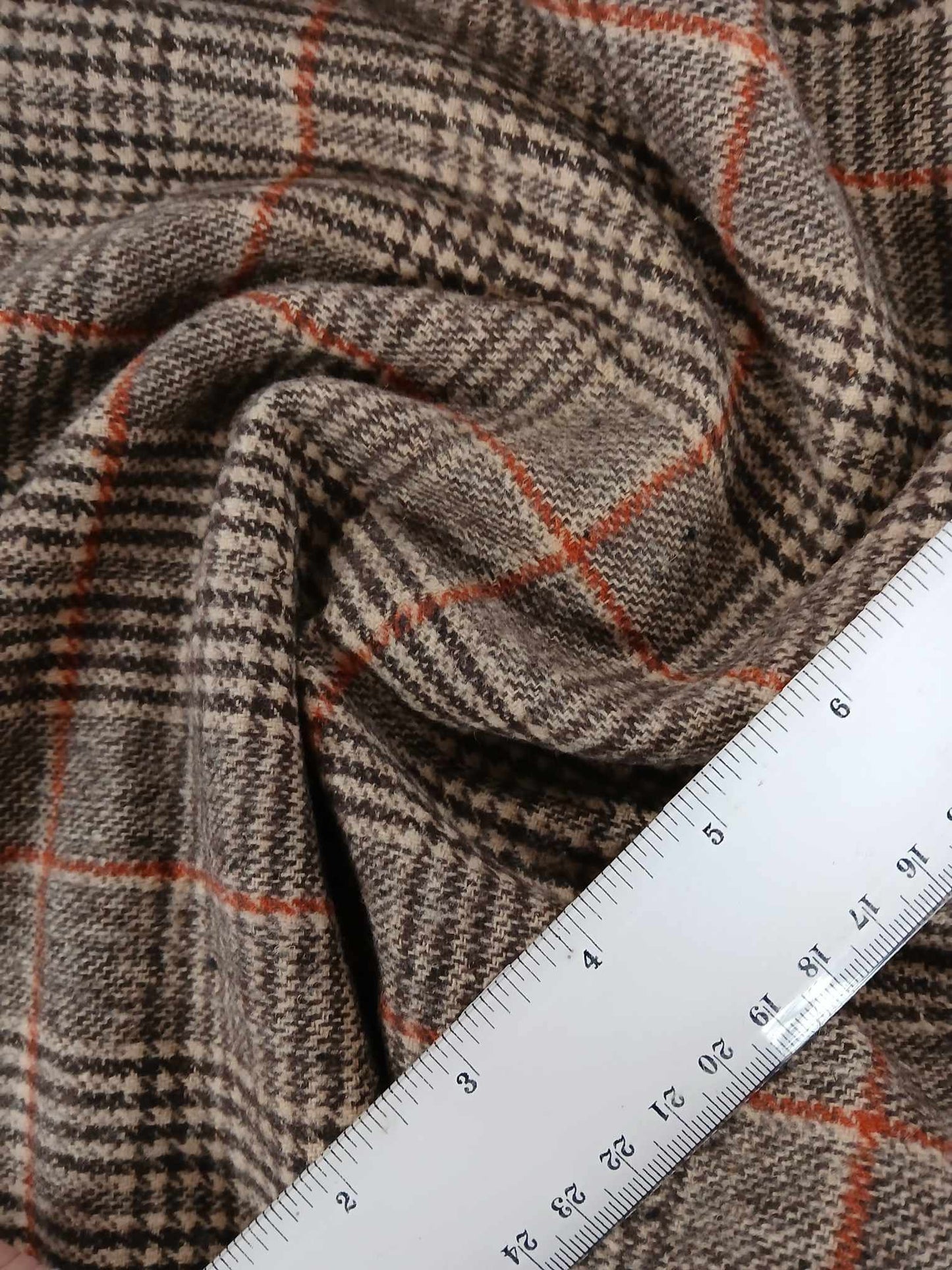 Washable Wool - Check - Brown/Orange/Cream - 59" Wide - Sold By the Metre