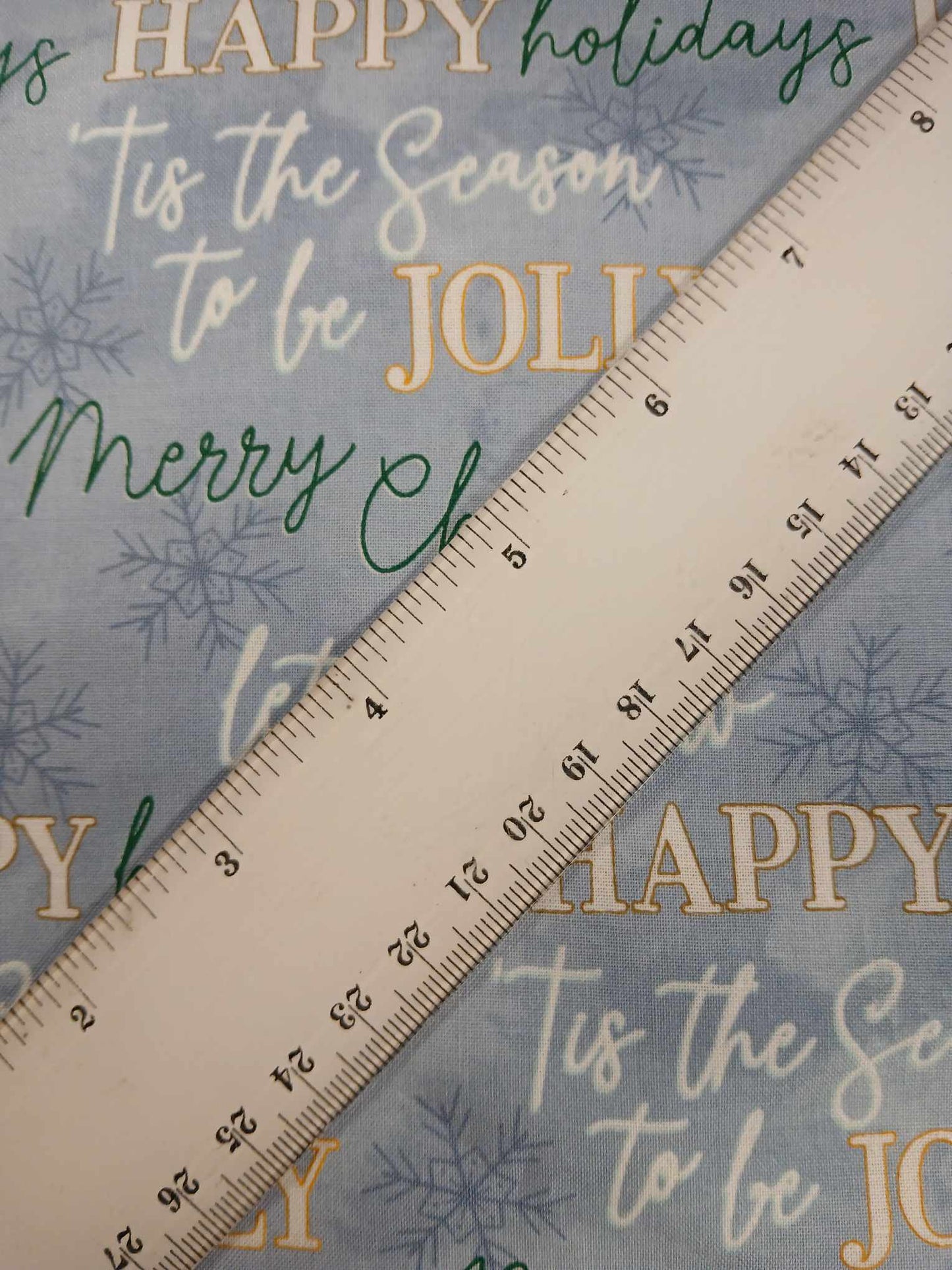 100% Cotton - Christmas - Blue/Green/White - 53" Wide - Sold By the Metre