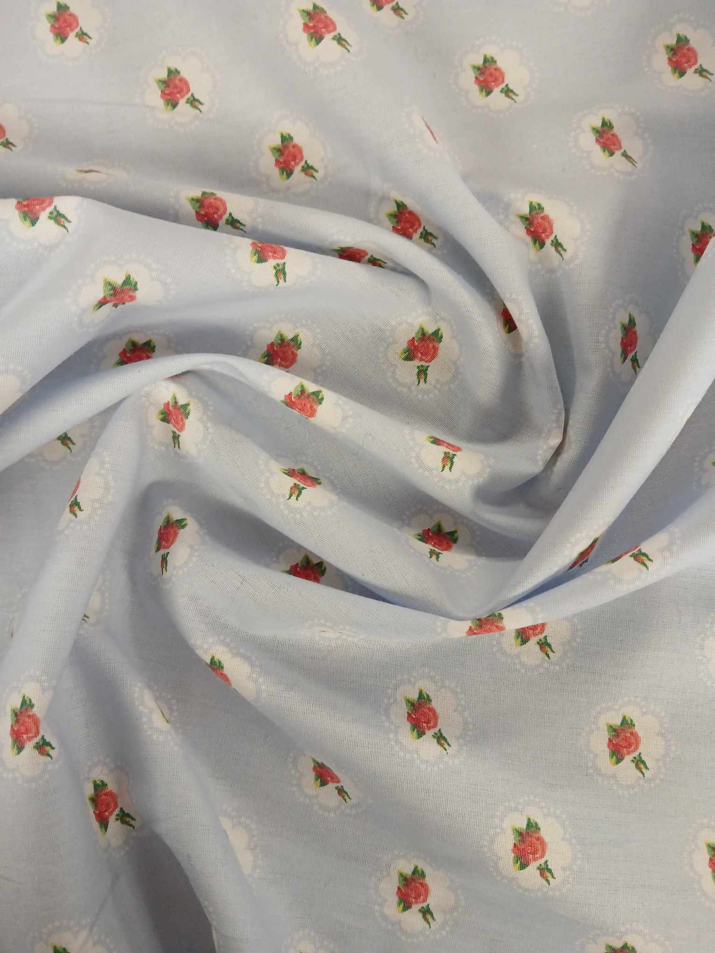 100% Cotton - Roses - Blue/Pink/White/Green - 59" Wide - Sold By the Metre