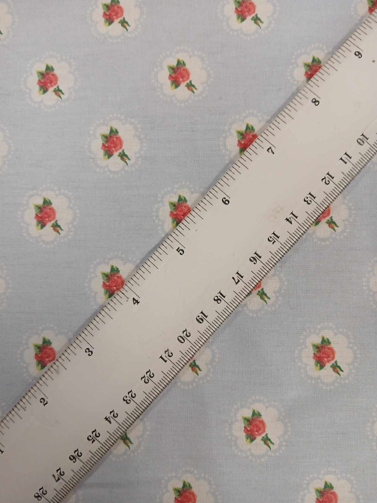 100% Cotton - Roses - Blue/Pink/White/Green - 59" Wide - Sold By the Metre