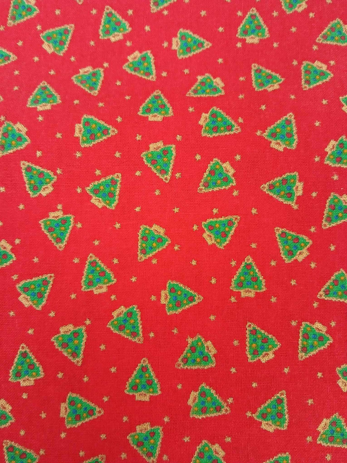 100% Cotton - Christmas Trees - Red/Green/Gold - 44" Wide - Sold By the Metre