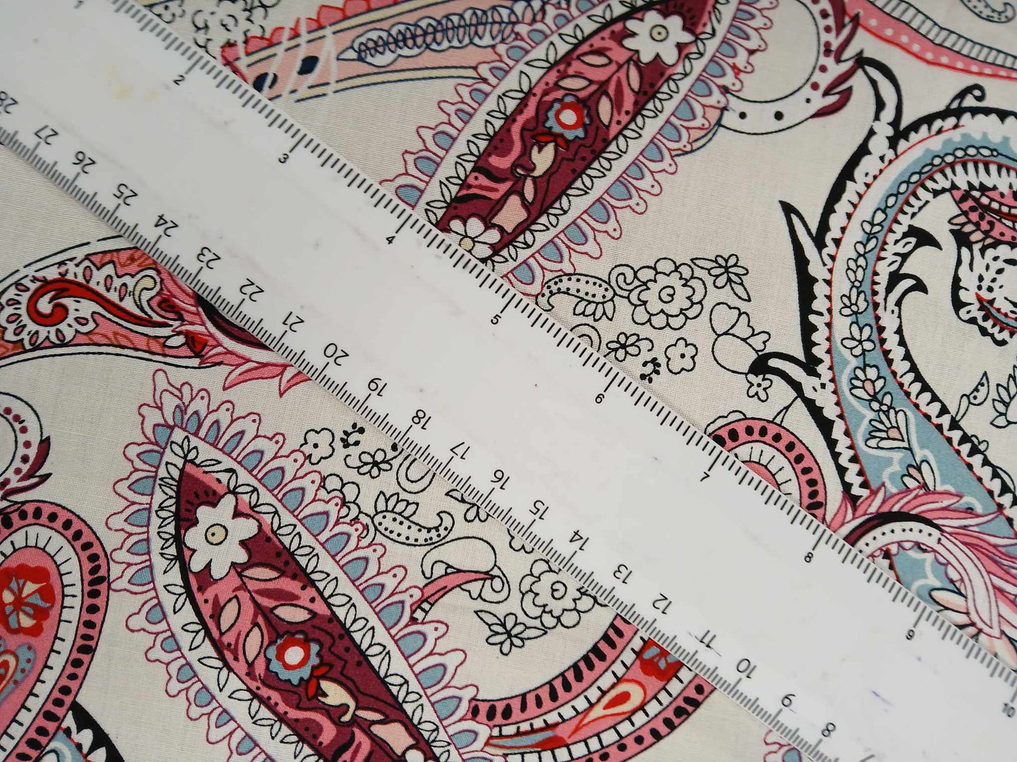 Viscose - Cream/Pink/Burgundy - 57" Wide - Sold By the Metre