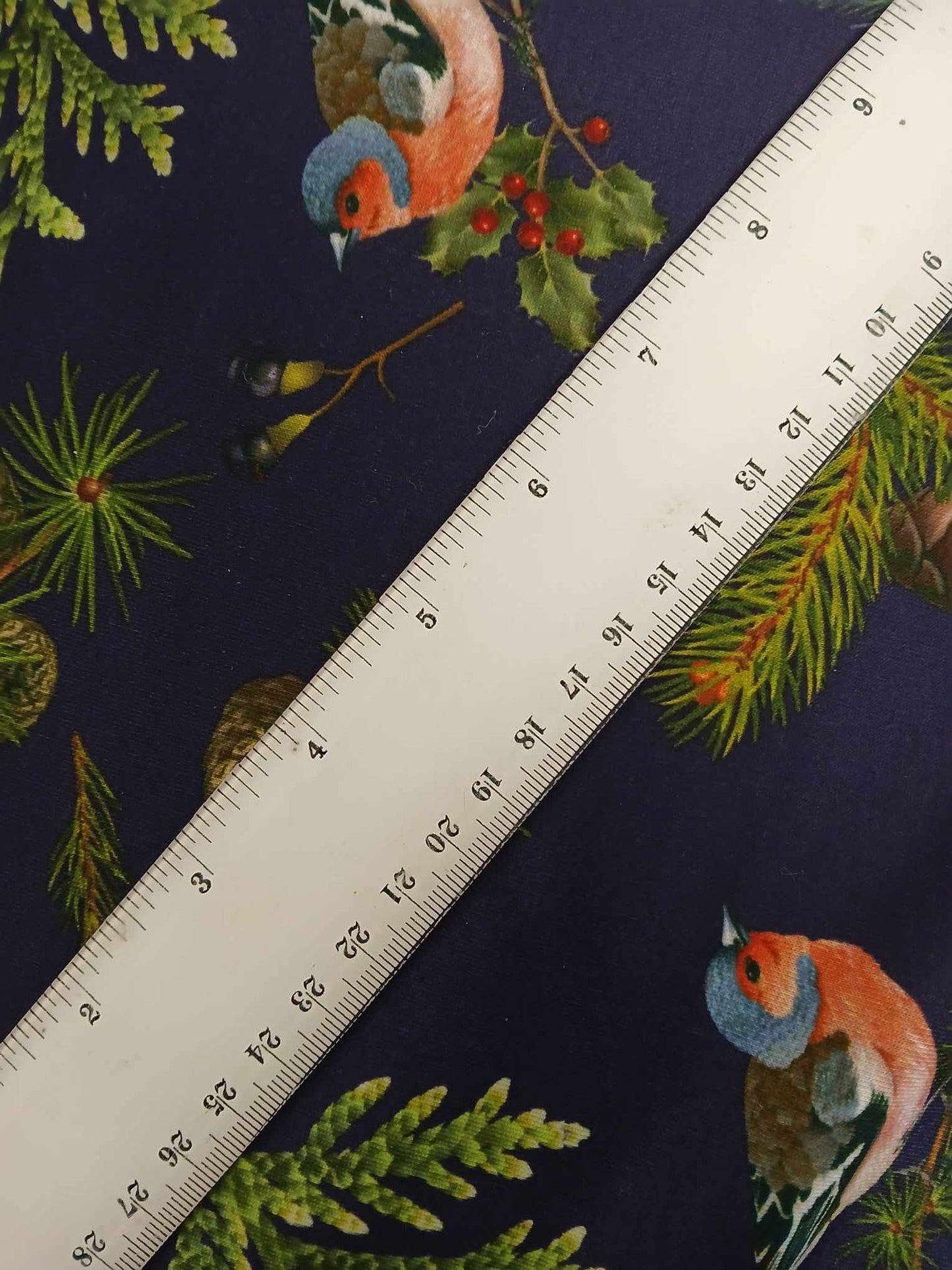 Spun Poly Lycra - Birds - Navy/Green - 58" Wide - Sold By the Metre