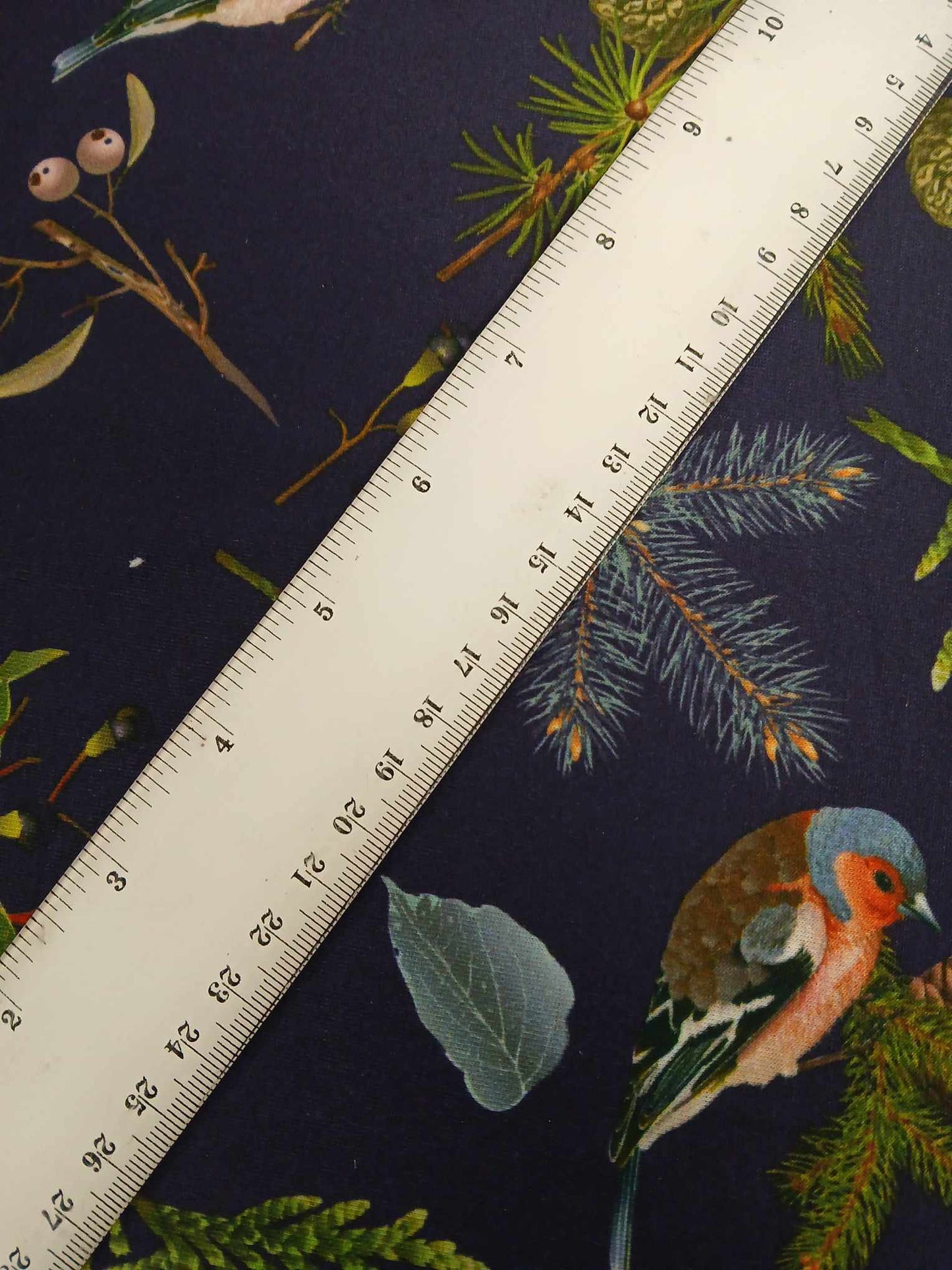 Spun Poly Lycra - Birds - Navy/Green - 58" Wide - Sold By the Metre