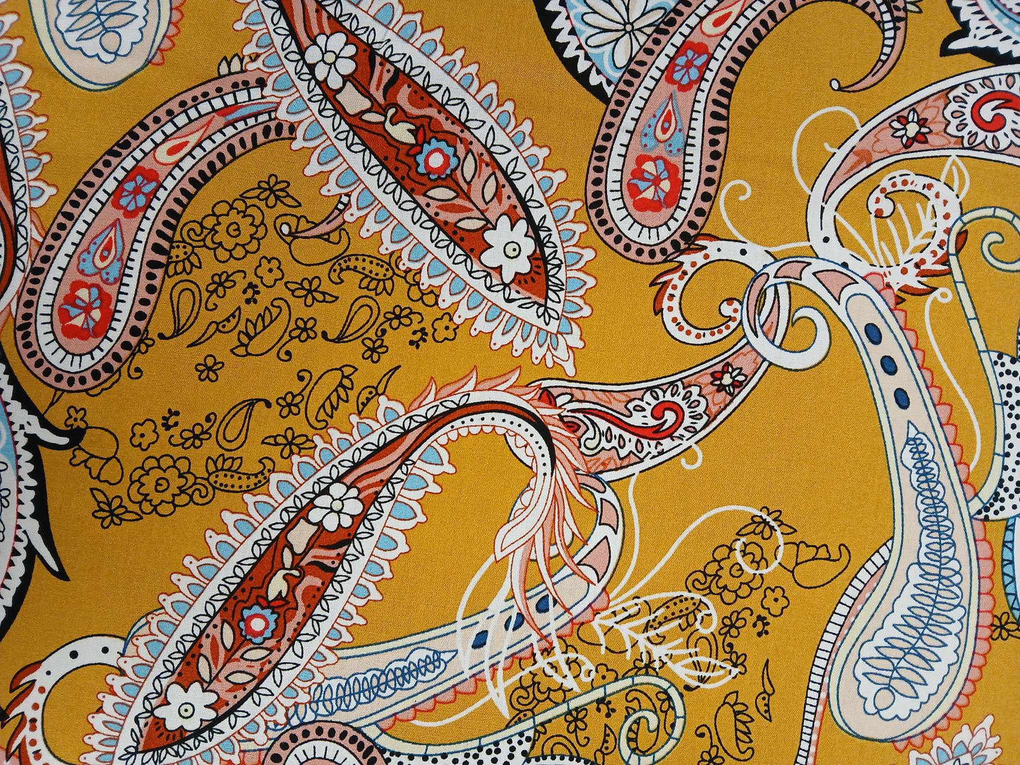 Viscose - Mustard/Blue/Rust - 57" Wide - Sold By the Metre