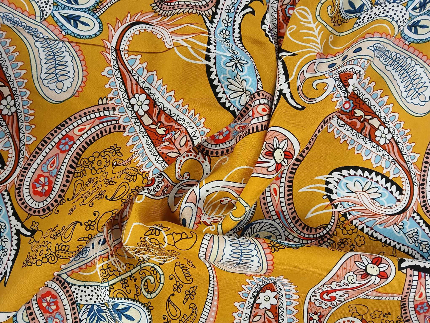 Viscose - Mustard/Blue/Rust - 57" Wide - Sold By the Metre