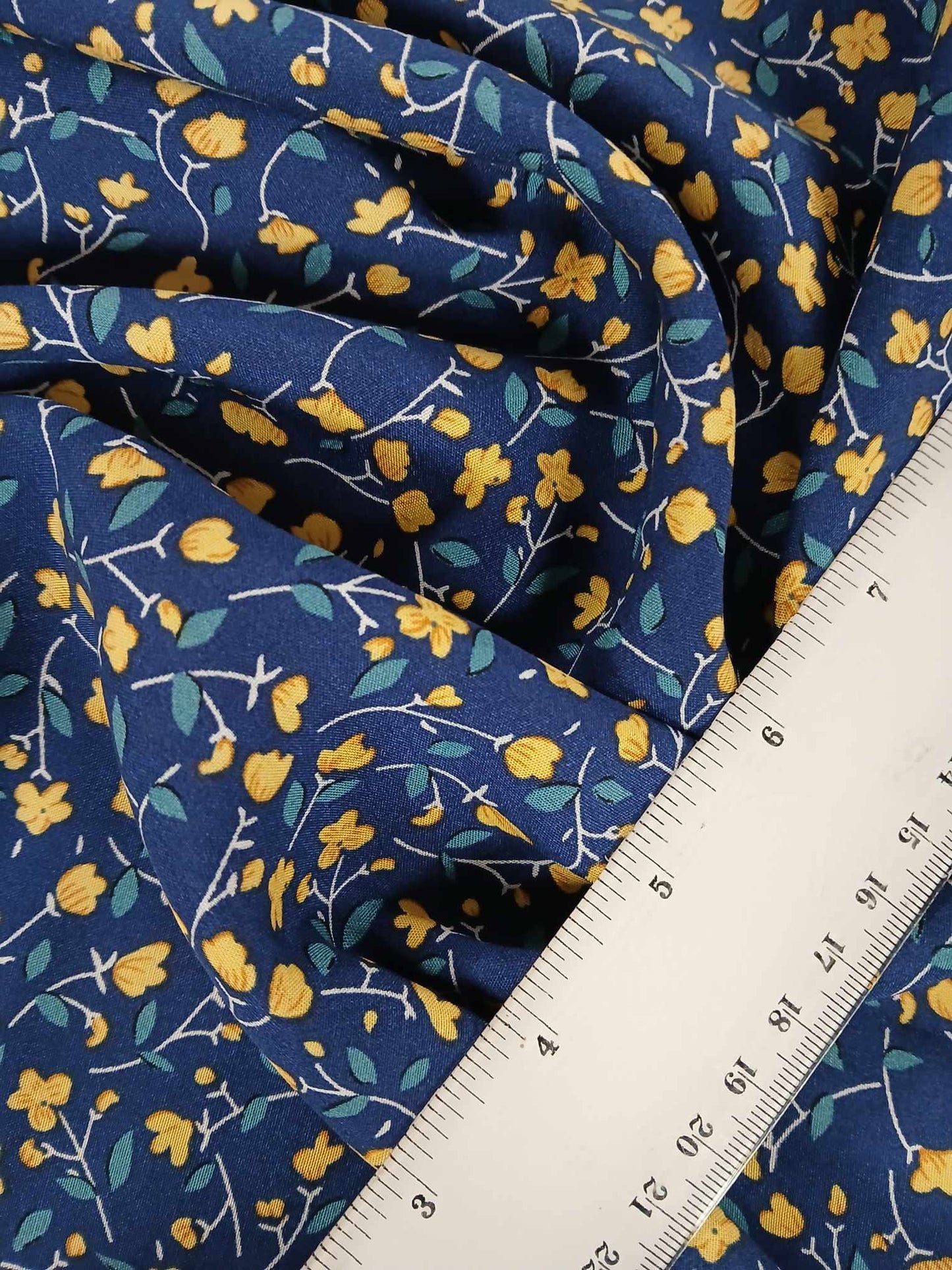 Viscose - Navy/Yellow/Teal - 57" Wide - Sold By the Metre