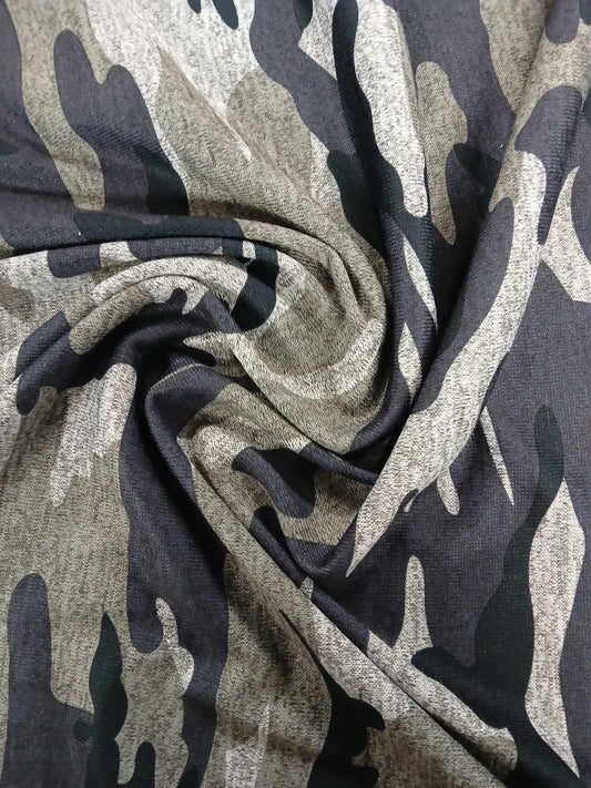 Printed Camo Melange Jersey - Green/Black - 59" Wide - Sold By the Metre