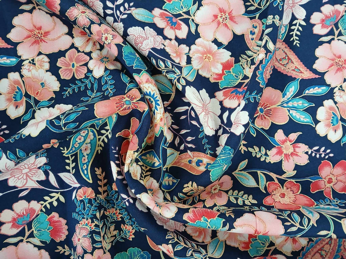 Viscose - Blue/Pink/Gold - 57" Wide - Sold By the Metre