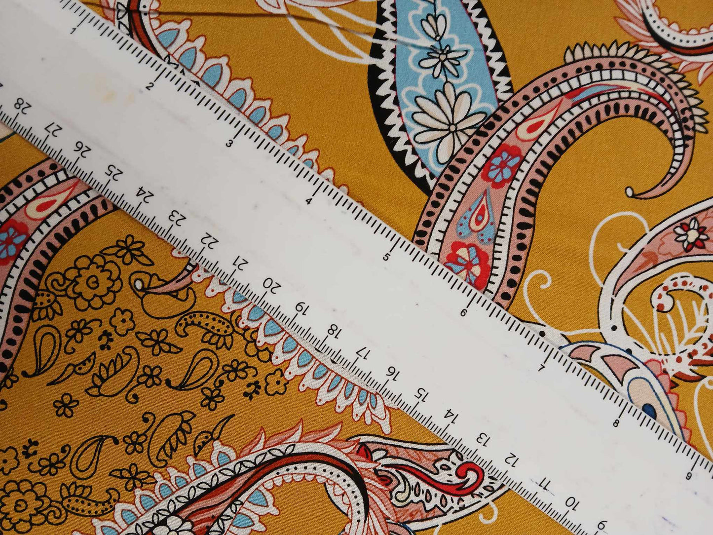 Viscose - Mustard/Blue/Rust - 57" Wide - Sold By the Metre