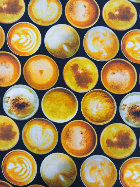 100% Cotton - Frothy Coffee - Orange/Yellow/Brown/Black - 54" Wide - Sold By the Metre