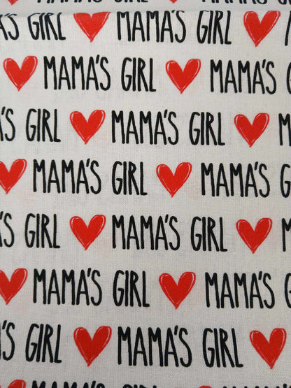 100% Cotton - Mama's Girl - White/Red/Black - 54" Wide - Sold By the Metre
