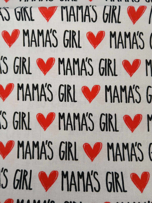 100% Cotton - Mama's Girl - White/Red/Black - 54" Wide - Sold By the Metre