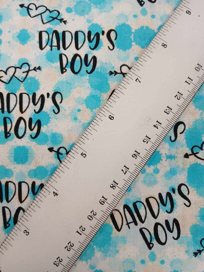 100% Cotton - Daddy's Boy - Blue/White/Cream - 54" Wide - Sold By the Metre