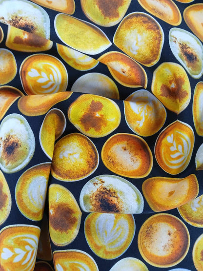 100% Cotton - Frothy Coffee - Orange/Yellow/Brown/Black - 54" Wide - Sold By the Metre