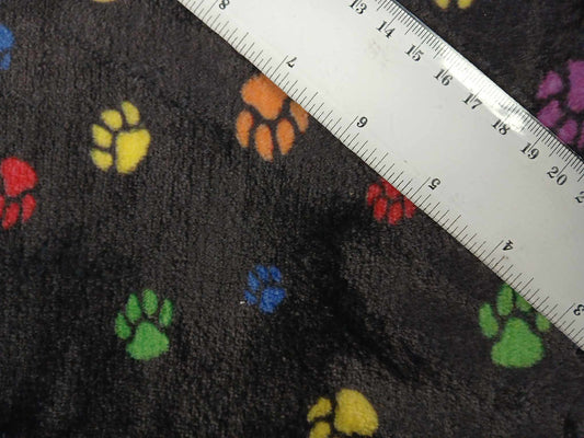 Cuddle Fleece - Paw Print - Black/Pink/Yellow/Green - 62" Wide - Sold By the Metre