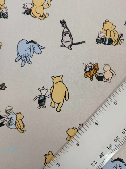 100% Cotton - Winnie and Friends - Taupe - 45" Wide - Sold By the Metre