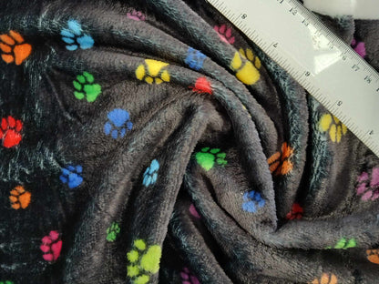 Cuddle Fleece - Paw Print - Black/Pink/Yellow/Green - 62" Wide - Sold By the Metre