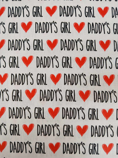 100% Cotton - Daddy's Girl - White/Red/Black - 54" Wide - Sold By the Metre