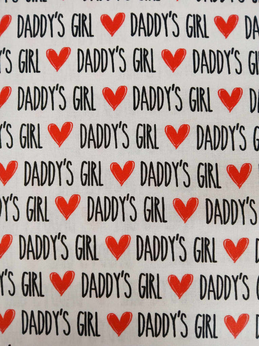 100% Cotton - Daddy's Girl - White/Red/Black - 54" Wide - Sold By the Metre