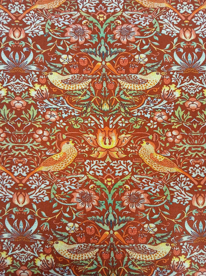100% Cotton - Strawberry Thief - Crimson - 55" Wide - Sold By the Metre