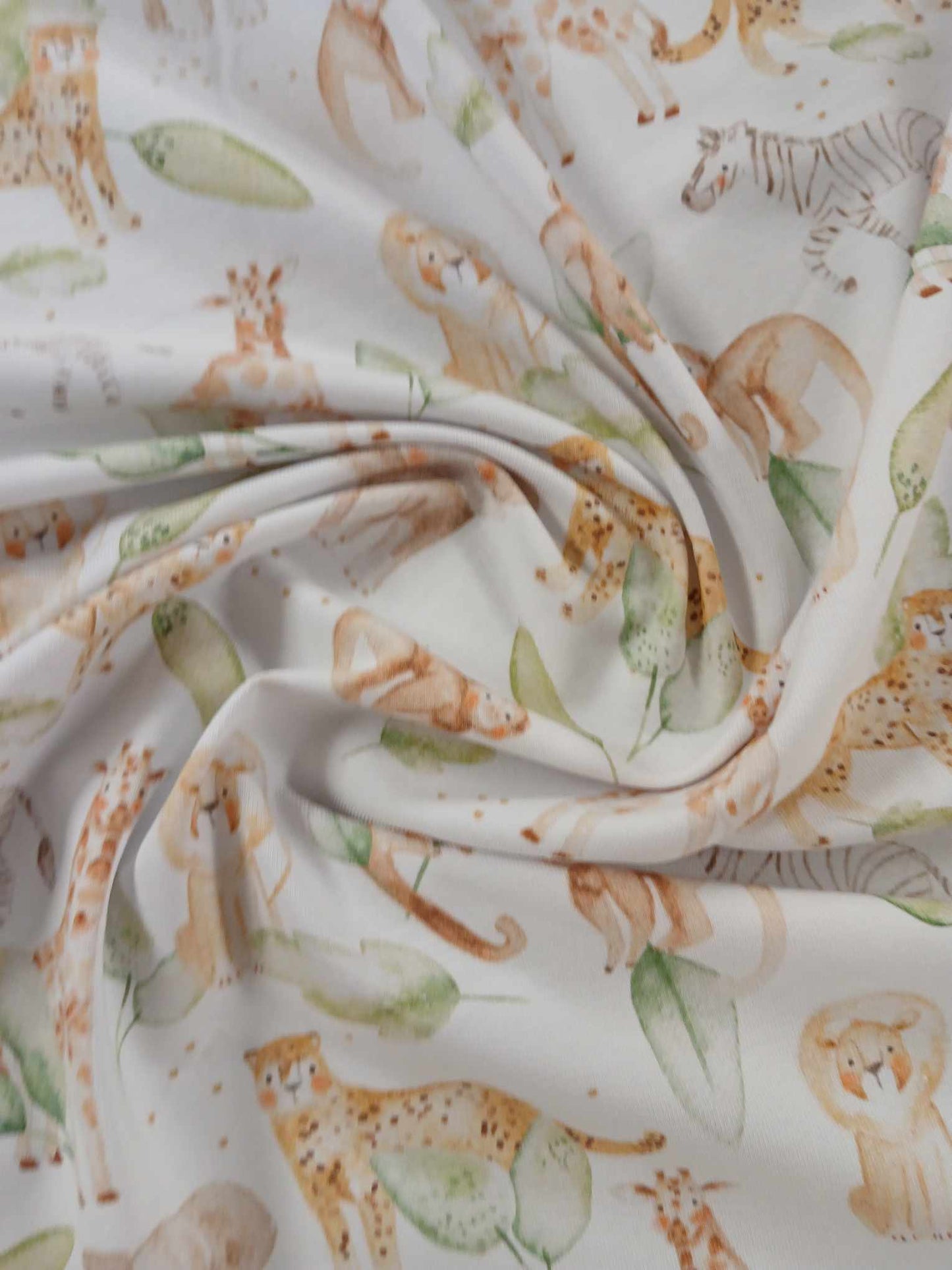 95% Cotton 5% Lycra Jersey - White/Brown/Green - 63" Wide - Sold By the Metre