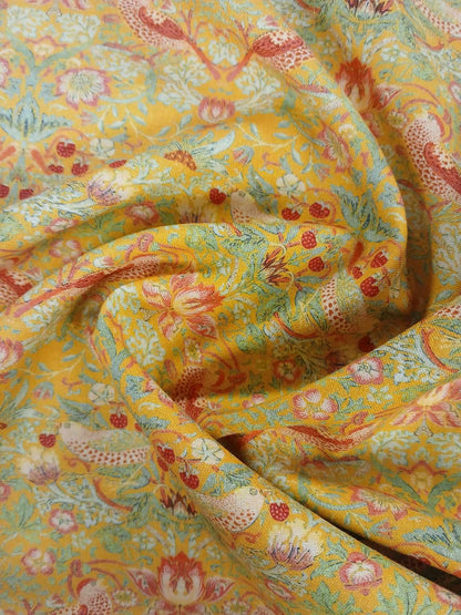100% Cotton - Strawberry Thief - Ochre - 55" Wide - Sold By the Metre