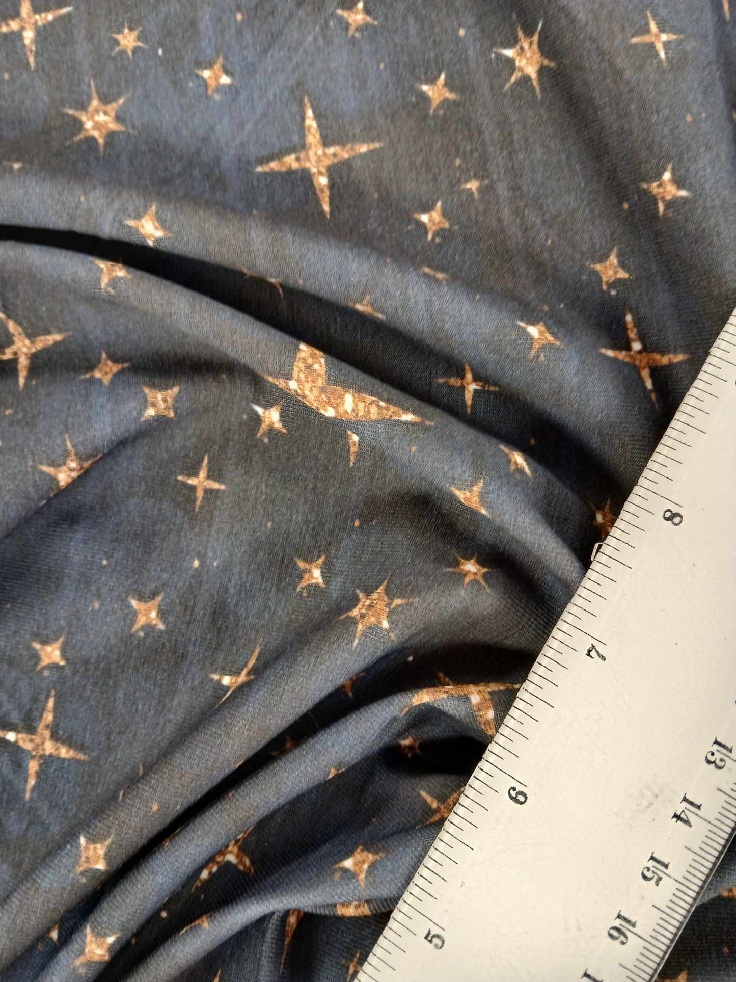 95% Cotton 5% Lycra Jersey - Blue/Black/Gold - 62" Wide - Sold By the Metre