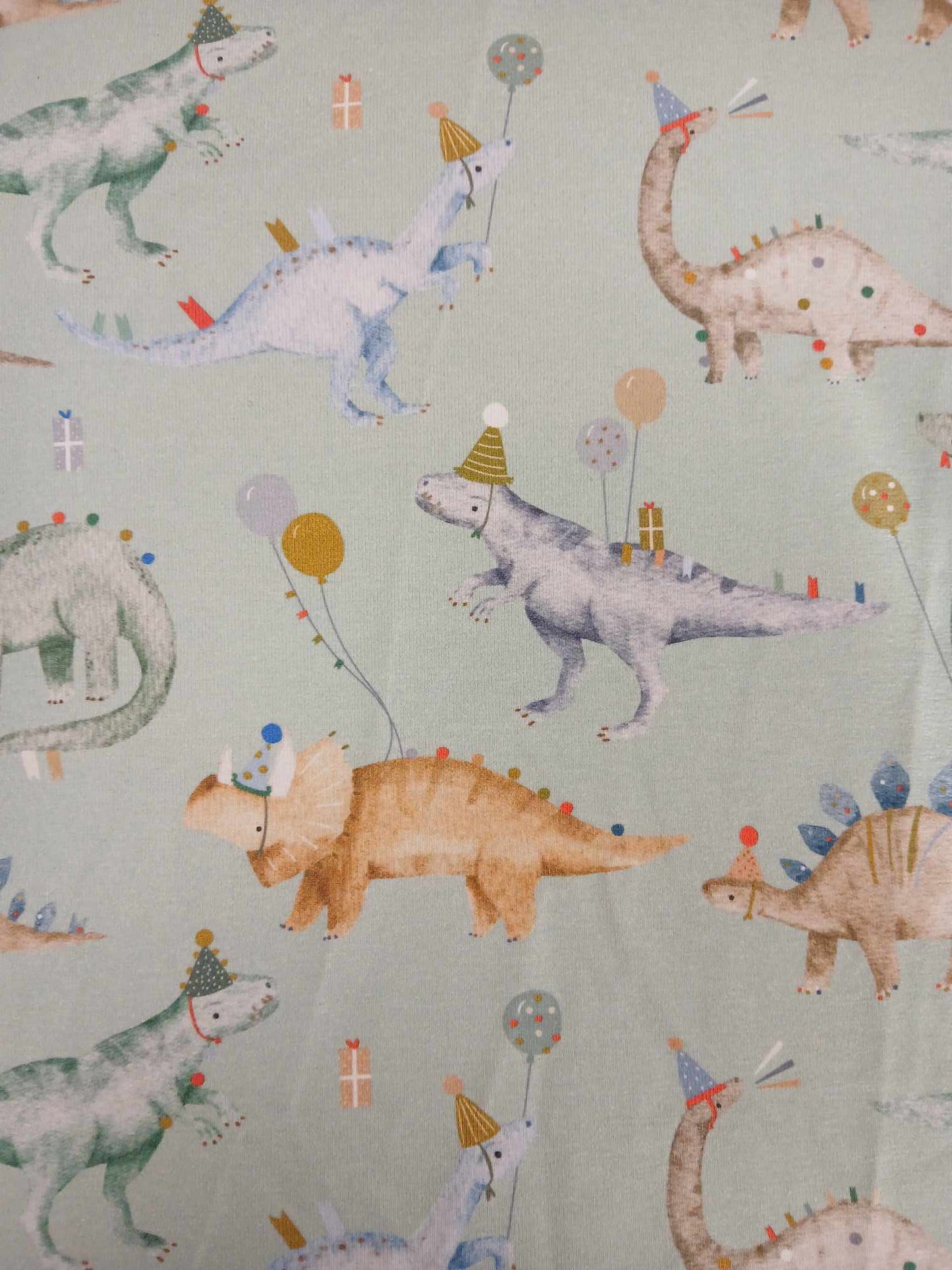 Clearance - 95% Cotton 5% Lycra Jersey - Dinosaurs - Green/Brown/Grey - 62" Wide - Sold As A 2.5 Metre Piece