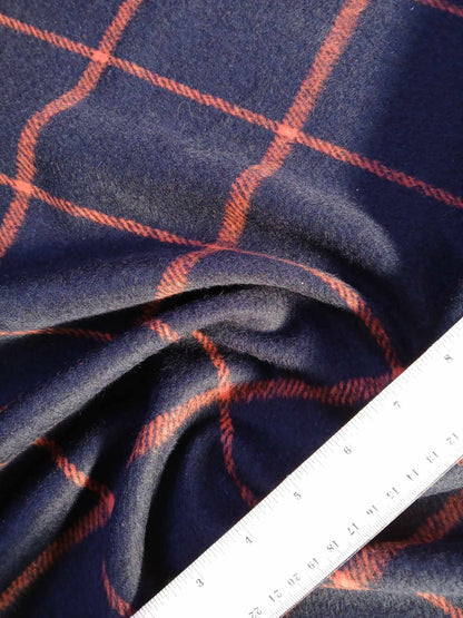 Poly Wool Fleece Backed - Navy/Orange - 59" Wide - Sold By The Metre