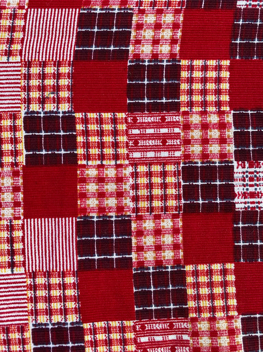 Printed Needlecord 100% Cotton - Plum/Red/Cream - 44"Wide - Sold By The Metre