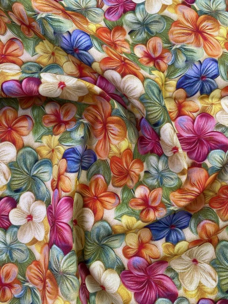 100% Cotton - Orange/Green/Pink/Cream - 44" Wide - Sold By The Metre