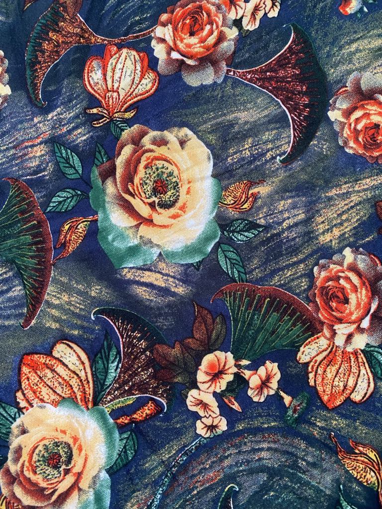 Viscose - Navy/Green/Yellow/Orange - 57" Wide - Sold By The Metre