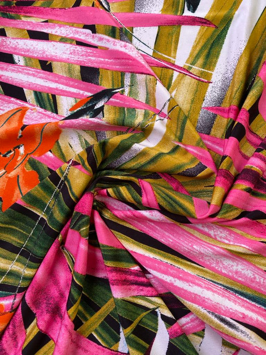 Poly Lycra - Pink/Black/Mustard/Orange - 60" Wide - Sold By The Metre