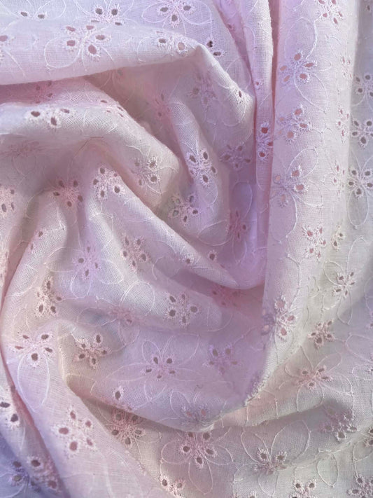 100% Cotton Broderie Anglaise - Baby Pink - 58"Wide - Sold By The Metre