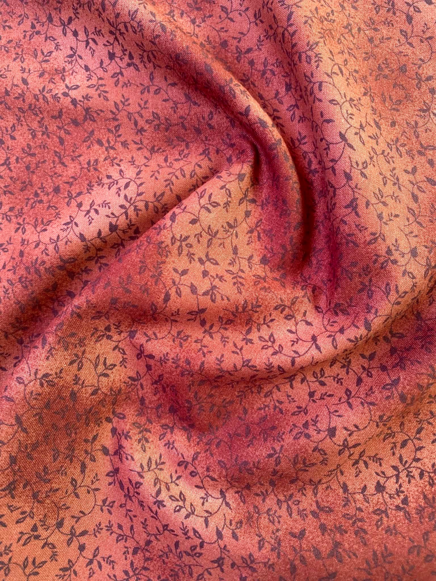 CLEARANCE - Rust & Black Delicate Vine Print – 100% Cotton Quilting Fabric (44" Wide)