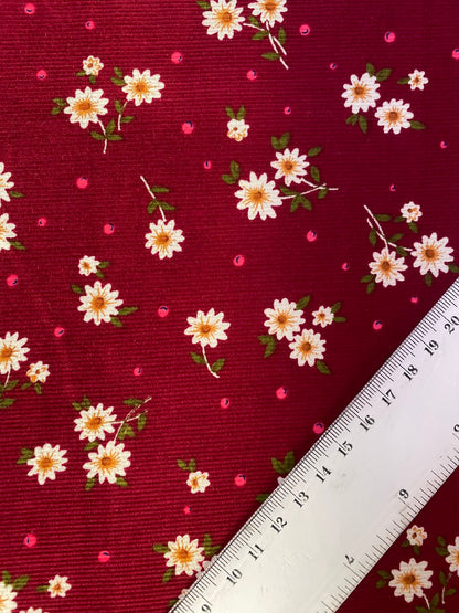 Printed Needlecord 100% Cotton - Wine/Green/White/Yellow - 44"Wide - Sold By The Metre