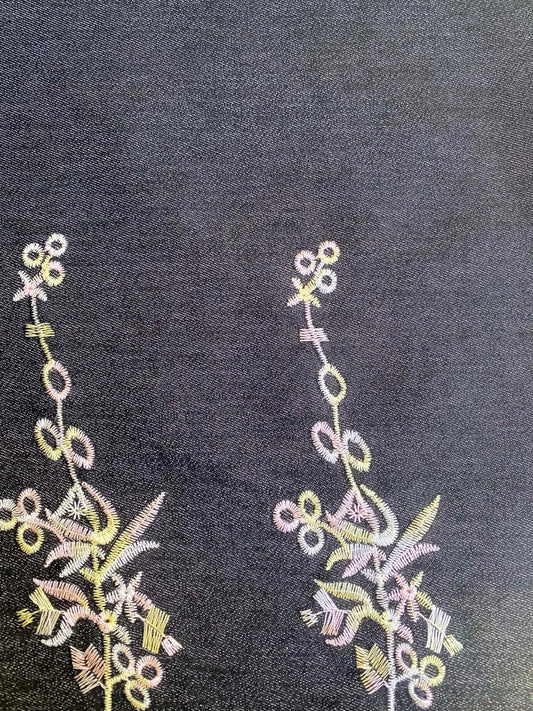 Multi-Colour Floral Embroidered Stretch Denim - 59" Wide - Double Bordered - £3.99/m