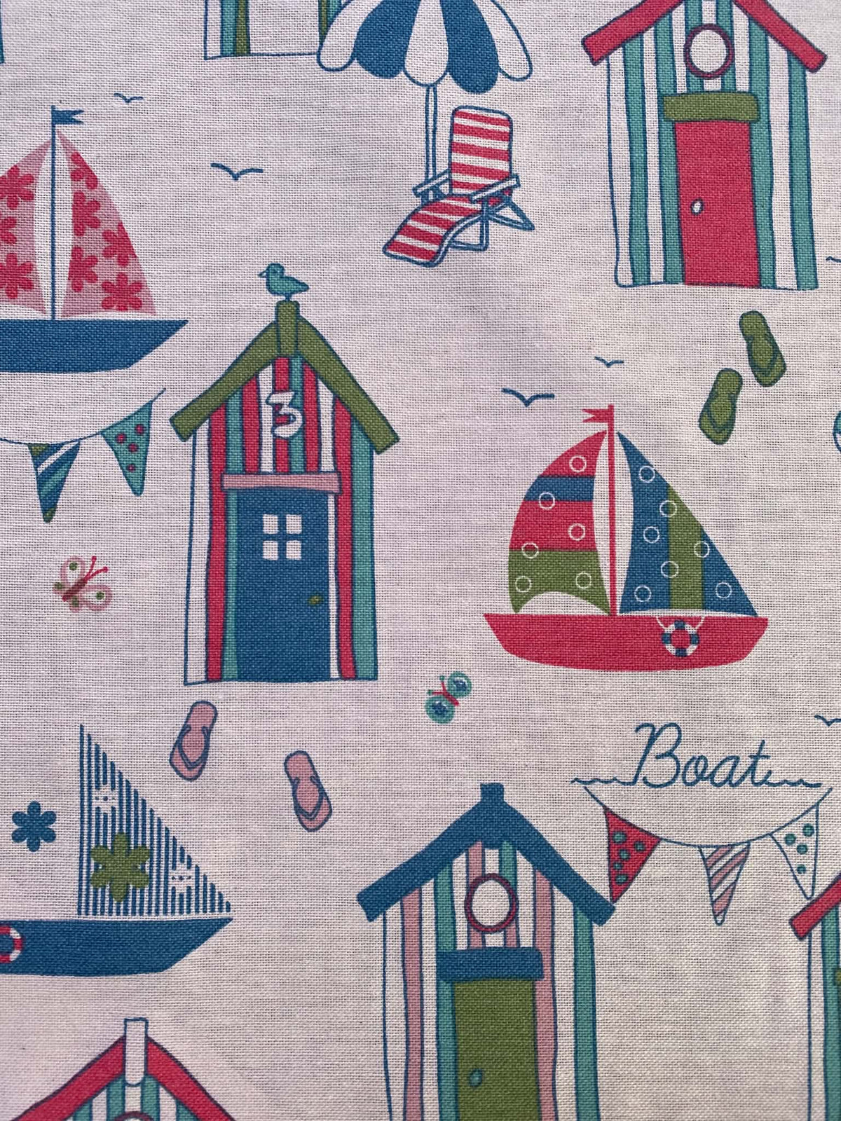 Nautical Beach Huts & Boats Cotton Linen Viscose Fabric - 56" Wide, £5.99 per Metre