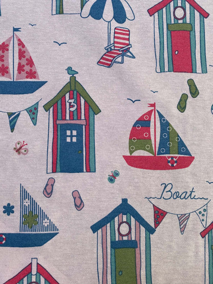 Nautical Beach Huts & Boats Cotton Linen Viscose Fabric - 56" Wide, £5.99 per Metre