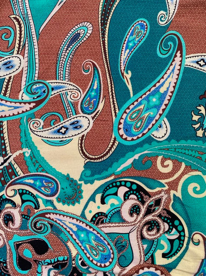 Viscose - Teal/Cream/Blue/Green - 57" Wide - Sold By The Metre