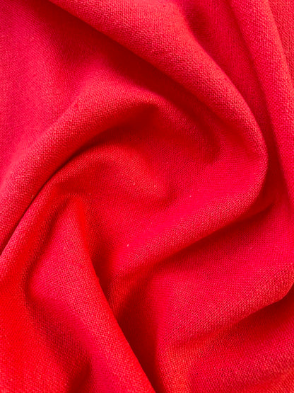 Vibrant Red / Fiery Orange Cotton Linen Blend Fabric – 57" (145cm) Wide – Non-Stretch