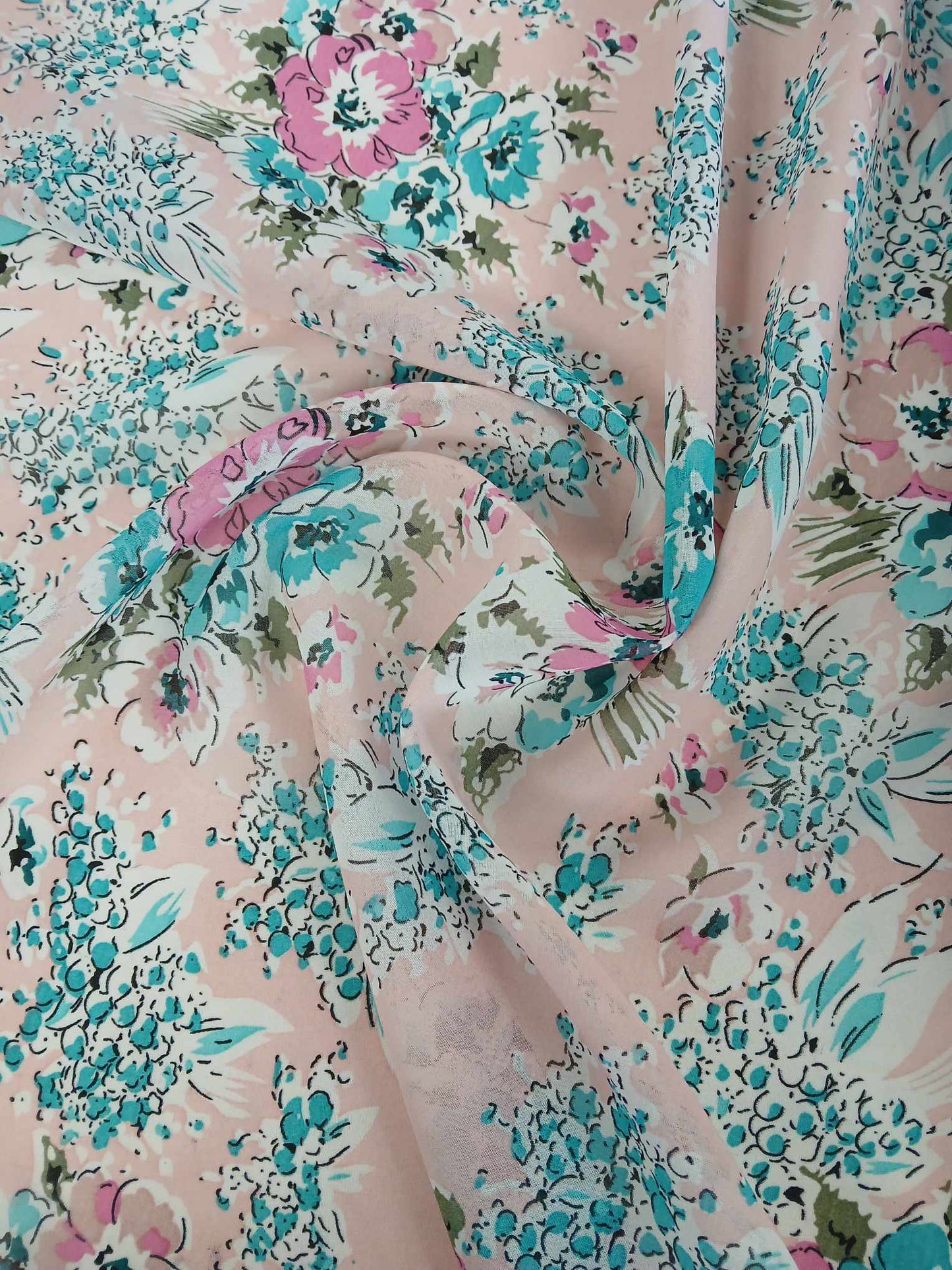 Chiffon - Pink/Turquoise/White - 59" Wide - Sold By The Metre