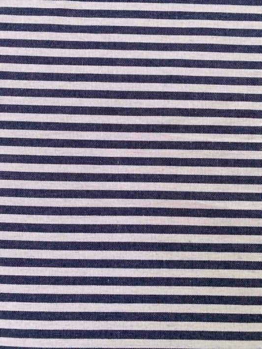 Navy & White Striped Chambray Cotton Fabric - 57" Wide - No Stretch - Classic Summer Style - £2.99/m