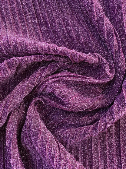 Purple Metallic Big Pleat Fabric with Lycra - 60" Wide, £2.99 per Metre