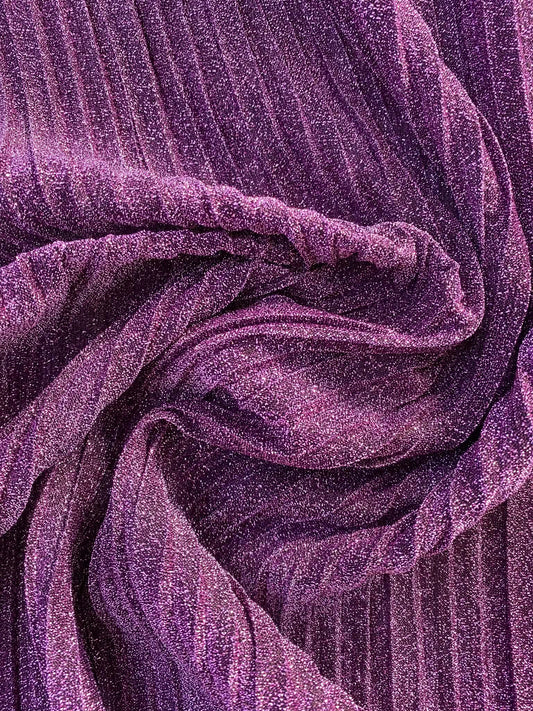 Purple Metallic Big Pleat Fabric with Lycra - 60" Wide, £2.99 per Metre